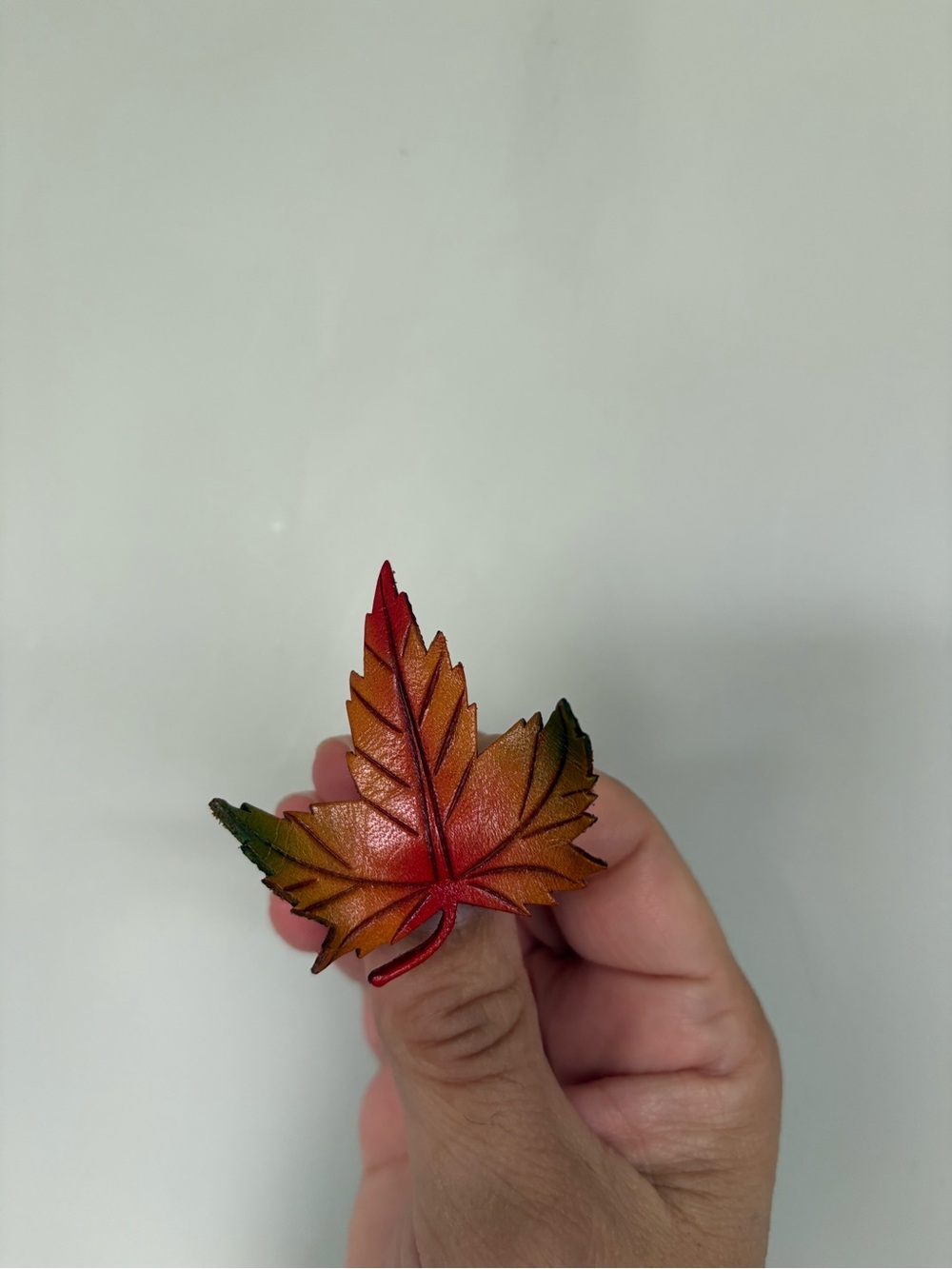 Handcrafted Leather Maple Leaf Brooch 🍁 Signed | Fall Colors | 2” Vintage Style